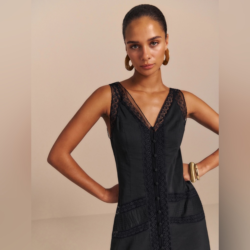 SOLD OUT Reformation Julianne Black Lace Midi Dress - Picture 2 of 3